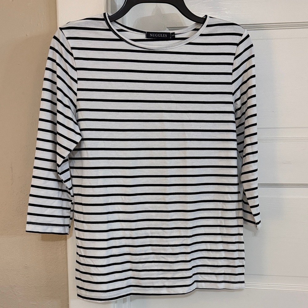 Nuggles Black White Striped Women's Knit Top Shirt Size Small